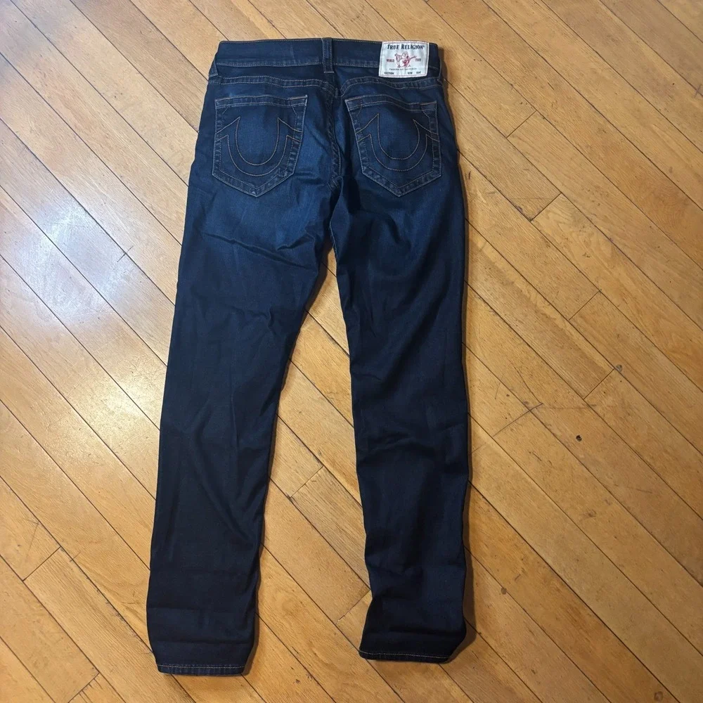 True Religion Geno Relaxed Slim Jeans Mens 33 Dark Indigo Wash Horseshoe Pocket